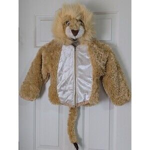 VTG Lion Halloween Costume Jacket Child Large Brown Zip Furry Hooded Mane Tail